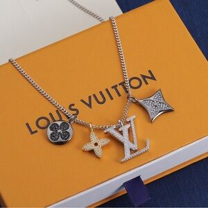 Louis Vuitton Gold and Silver Logo Charm Necklace